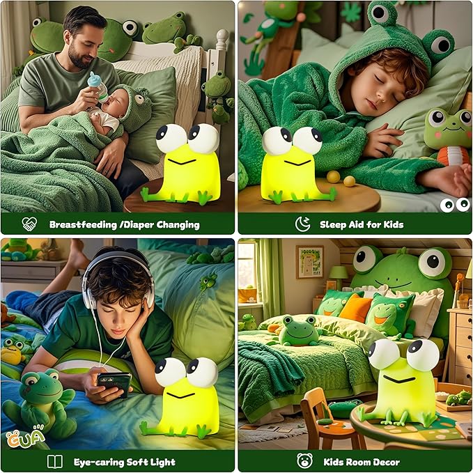 FAMIDUO Cute Frog Night Light, LED Silicone Squishy Novelty Animal Lamp,3 Levels Dimmable/Timer Nursery Nightlight for Kids, Rechargeable Touch Bedside Lamp, Bedroom/Dorm Decor, Baby Boys Girls Gifts