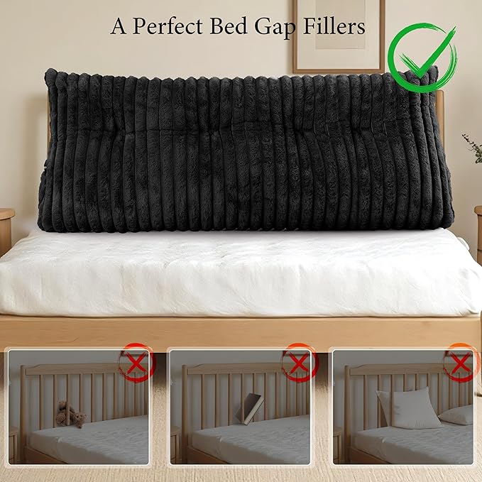 Headboard Pillow Full, Triangular Wedge Pillow Headboard Full, Cushion Headboards Reading Pillows, Backrest Pillows for Sitting in Bed or Working with Removable Cover, Black