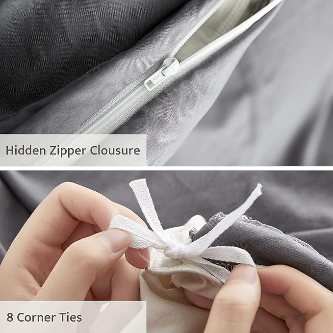 Oli Anderson Grey Duvet Cover Queen Size - Pleated Queen Duvet Cover, 3PCS Soft and Breathable Textured Bedding Set with Zipper Closure(Grey,90"x90")