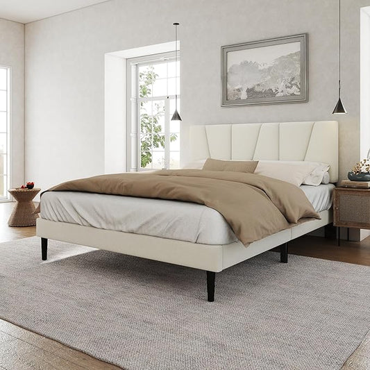 HAOARA Full Size Bed Frame with Fabric Upholstered Headboard, Platform Bed with Wooden Slats Support, Fully Mattress Foundation, Box Spring Optional, Easy Assembly
