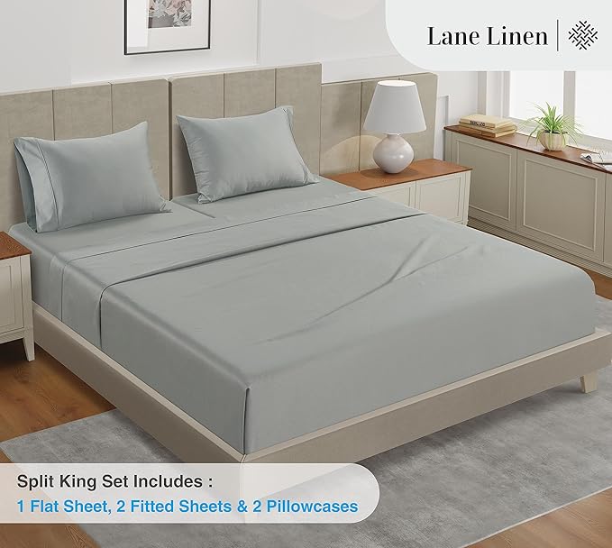 LANE LINEN 100% Cotton 450 Thread Count Split King Sheet Set for Adjustable Beds, Sateen Weave Hotel Quality, Fully Elasticized Oeko Tex Certified Sustainably Produced Machine Washable - Moonstruck