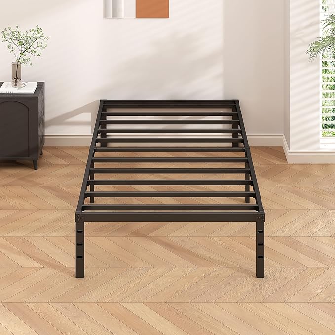 HLIPHA Metal Platform Bed Frame 12 Inch Tall,No Box Spring Needed,Twin Size Bed with Heavy Duty Strong Support Slats,Easy to Assemble,Black