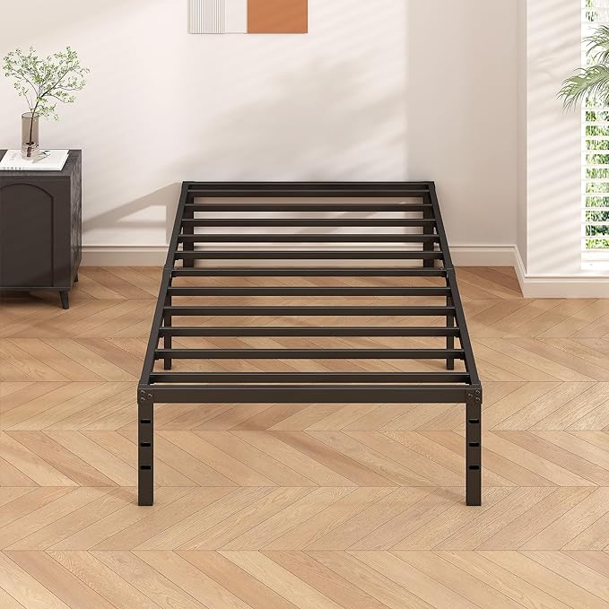 HLIPHA Metal Platform Bed Frame 14 Inch Tall,No Box Spring Needed,Twin Size Bed with Heavy Duty Strong Support Slats,Easy to Assemble,Black