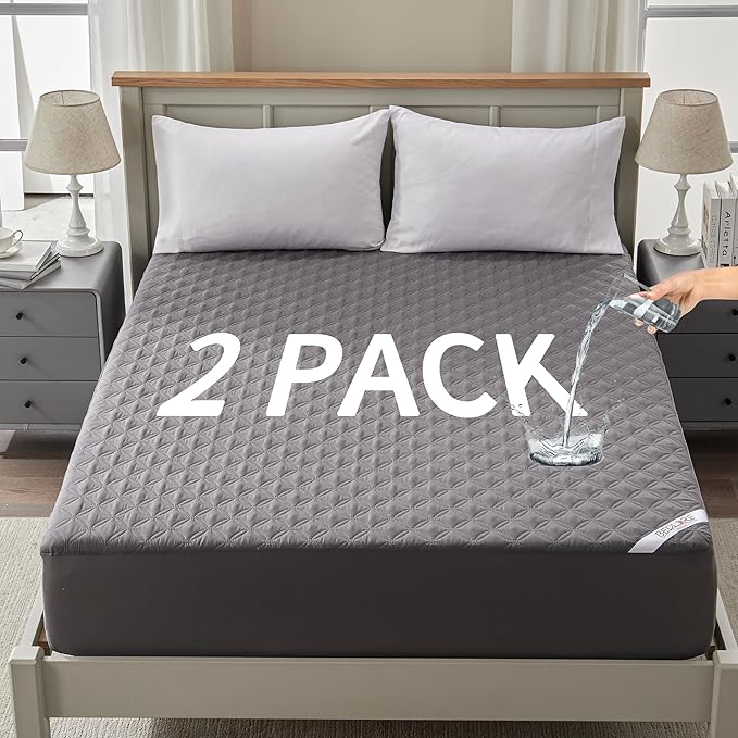 BEDLORE 2 Pack Waterproof Mattress Protector,Cal King Size Mattress Pad Noiseless with Deep Pocket Fitted for 6"-18",Soft Breathable Dirt Proof Bed Mattress Cover Washable for Home,Bedroom,Hotel(Gray)