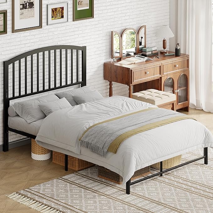 Weehom Full Size Headboard Only, Modern Headboard for Full Size Bed with LED Light, USB & Type C Port and Touch & Remote Control, Metal Headboard, Sturdy and Stable, Easy Assembly, Black