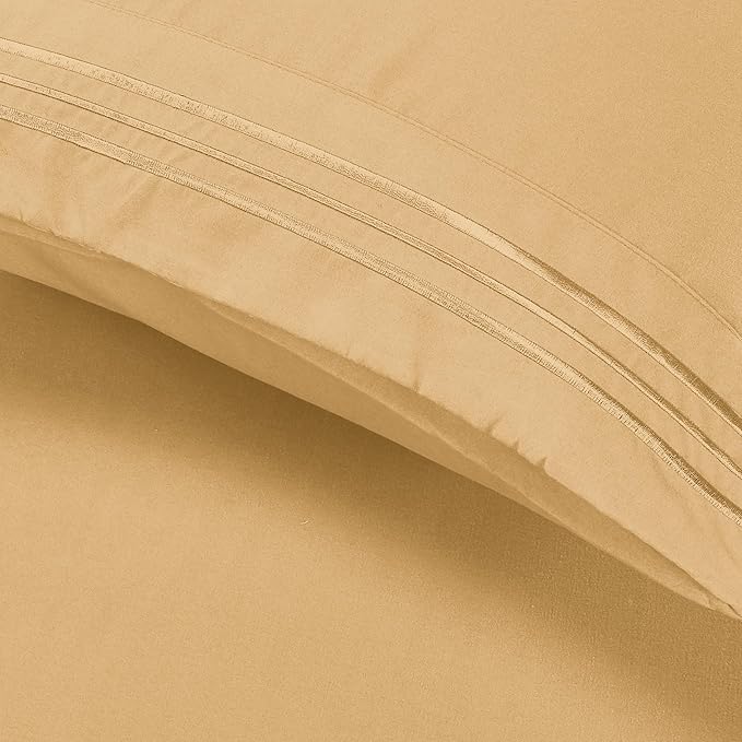 Elegant Comfort Luxury Ultra-Soft 2-Piece Pillowcase Set - 1500 Premium Hotel Quality Microfiber Double Brushed - Wrinkle Resistant, Standard/Queen, Gold