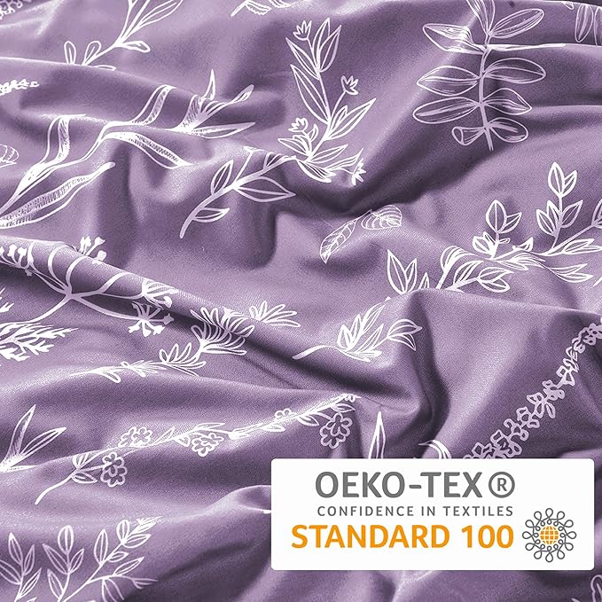 MUXHOMO Duvet Cover King Size, Reversible Floral Grayish Purple Duvet Cover Set with Zipper Closure, 3 Pieces Botanical Patterns Soft Microfiber Bedding Set with 4 Ties (90"x104", 2 Pillow Cases)
