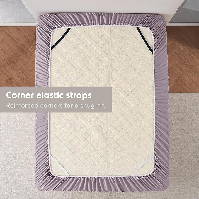 Nestl Grayish Purple Extra Deep Pocket Fitted Sheet Full Size, Hotel Luxury Deep Pocket Full Size Fitted Sheet Only Easily Fits 18 to 24 Inch Mattress, Soft, Wrinkle-free, Breathable with Corner Strap