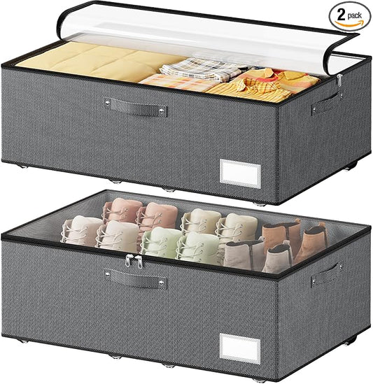 Dayacoco Under Bed Storage With Wheels,10 Inches Under Bed Storage Containers,65L Large Capacity,No Assembly Required Rolling Under Bed Storage for Clothes,Blankets,Shoes,Grey