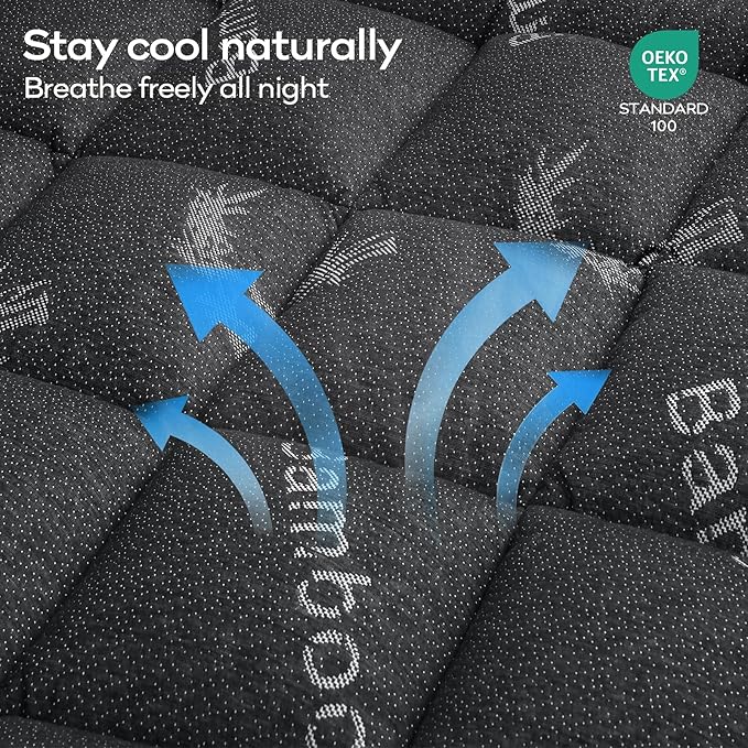OLANLY California King Mattress Topper, Viscose Made from Bamboo, Cooling Soft Pillow Top Mattress Pad for Back Pain Relief, Plush Down Alternative Fill Bed Topper with Elastic Deep Pocket, Dark Gray