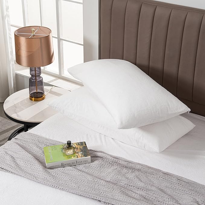 Premium Waterproof Pillow Protectors - Standard Size 20''x28'' Set of 2 - Zippered Pillow Cover Made with Soft Terry Cotton Fabric - Hypoallergenic and Dust Proof