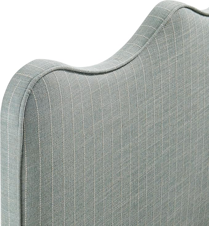 Monday Athena Striped Fabric Upholstered King Size Adjustable Headboard in Spa Blue Stripe - with Scalloped Wave Design and Soft Linen-Like Fabric
