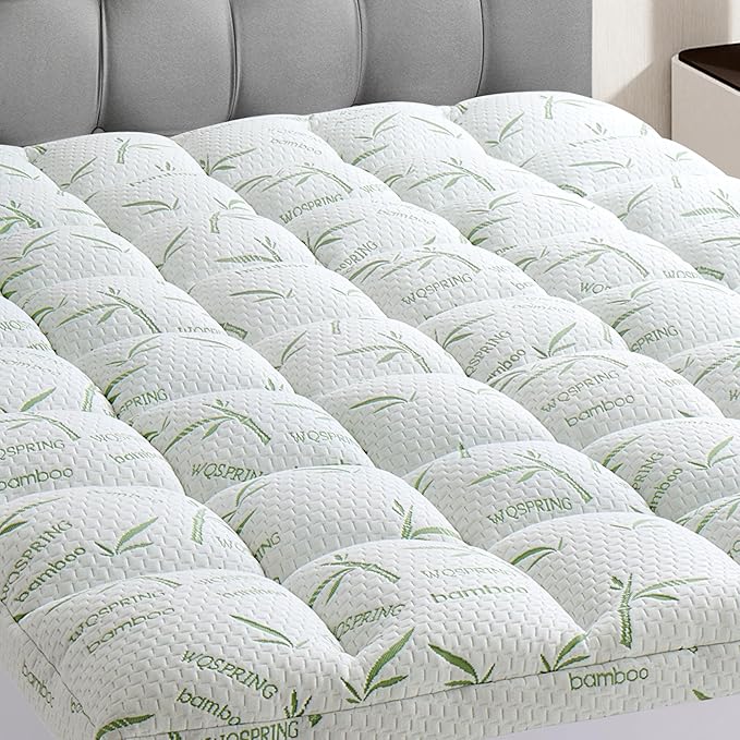 3 Inch Memory Foam Mattress Topper Queen Size Viscose from Bamboo Extra Thick 1300 GSM Quilted Fitted Protector Pillow Top Cover for Back Pain Deep Pocket Up to 21 Inches