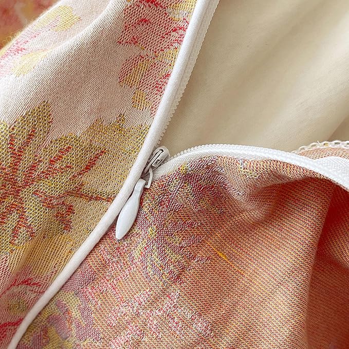 VM VOUGEMARKET Pastoral Double Layer Gauze Cotton Duvet Cover Set – Peach Blush Floral Jacquard,Cozy Reversible Vintage Bedding Set King Size