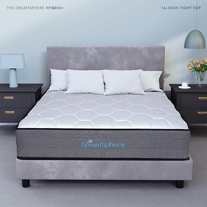DreamSphere 14-inch Queen Hybrid Mattress, Medium Firm Gel Memory Foam Mattress, CertiPUR-US Certified, Mattress in a Box, Queen Mattress