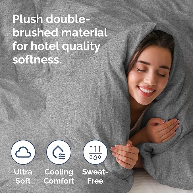 Duvet Cover Full Size Set - Extra Soft Full Duvet Cover 80" x 90" with 2 Pillow Shams - Hotel Luxury, Easy Care & Fade Free with Zipper Closures & Ties - Comfy, Cozy and Breathable (Heathered Grey)