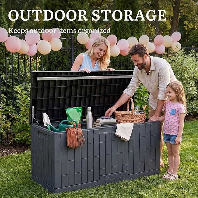 YITAHOME 120 Gallon Outdoor Storage Deck Box, Large Resin Patio Storage for Outdoor Pillows, Garden Tools and Pool Supplies, Waterproof, Lockable, (Dark Grey)