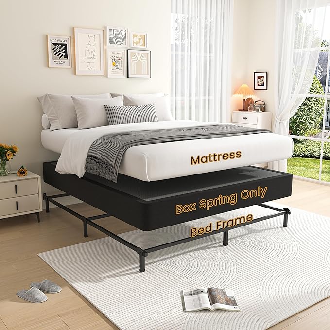 MAF Twin XL Box Spring and Cover Set, 7 Inch High Profile Metal BoxSpring 3500 lbs Black Heavy Duty Metal Mattress Foundation with Easy Clean Fabric Cover, Easy Assembly