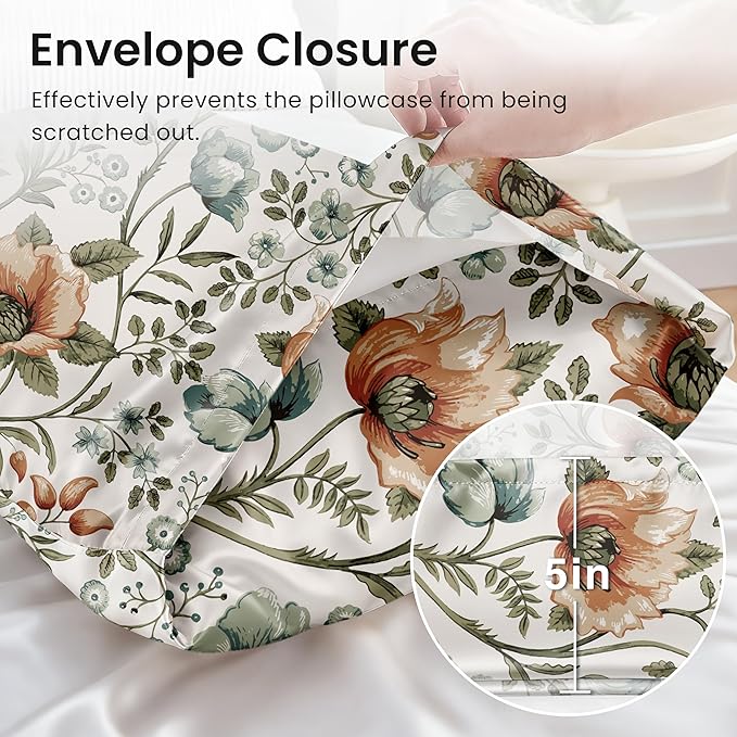 EXQ Home Satin Pillowcase for Hair and Skin King - Printed Summer Flowers Silk Pillowcase 2 Pack 20x40 inches - Satin Pillow Cases Set of 2 with Envelope Closure, Gifts for Women Men