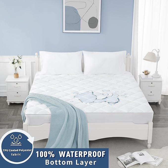 Sunflower Quilted King Mattress Protector, Mattress Pad King, Cotton Mattress Cover Waterproof, 18-22" Extra Deep Pocket Thin Version, Hypoallergenic Soft Durable