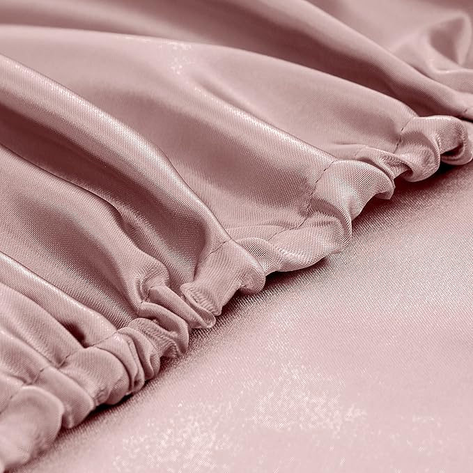 Homiest 3pcs Satin Sheets Set Luxury Silky Satin Bedding Set with Deep Pocket, 1 Fitted Sheet + 1 Flat Sheet + 1 Pillowcase (Twin Size, Rose Gold)