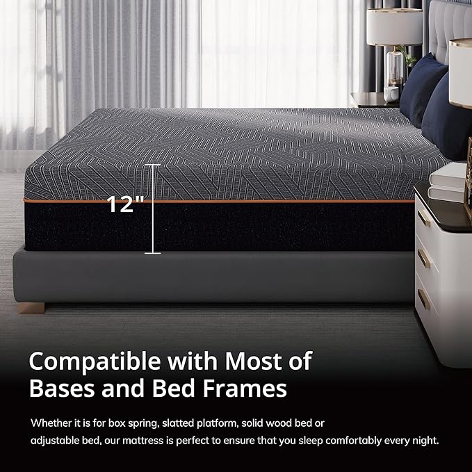 MLILY EGOHOME 12 Inch King Memory Foam Mattress for Back Pain, Cooling Copper Gel Bed in a Box, Foam Made in USA, CertiPUR-US Certified, Therapeutic Medium Firm, 76x80x12 Black