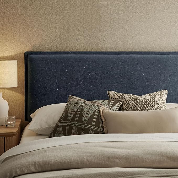 Modway Camille Queen Size Upholstered Linen Blend Headboard with Removable Slipcover – in Denim - Padded Pillow Style Headboard with Adjustable Mounting for Queen Beds