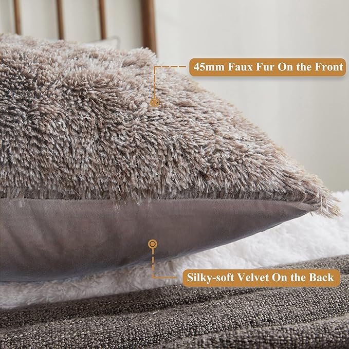 XeGe Cozy 20x54 Long Furry Body Pillow Cover, Plush Fuzzy Faux Fur Body Pillowcase with Zipper, Rectangular Fluffy Pillow Sham for Pregnant Women Side Sleeper, Shaggy Bedding Pillow Khaki Ombre
