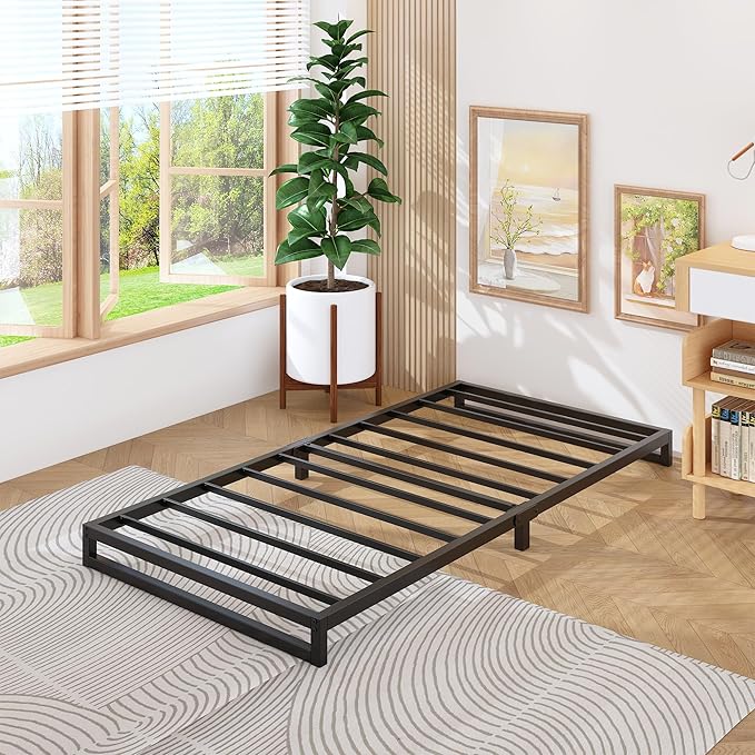 Lutown-Teen 6 Inch Twin XL Bed Frames Heavy Duty Sturdy Metal Platform Bed Frame No Box Spring Needed, Noise Free, Easy Assembly, Black