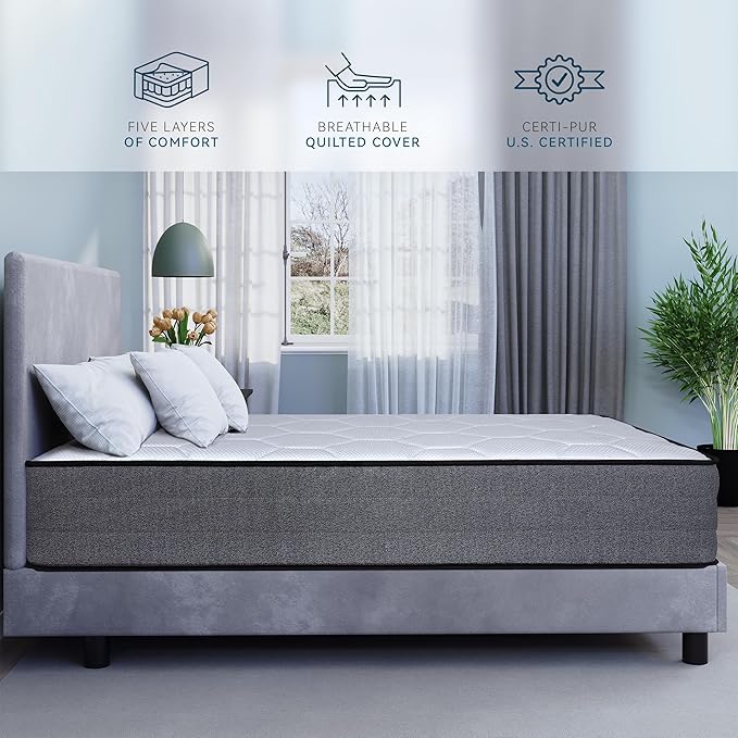 DreamSphere 14-inch Twin XL Hybrid Mattress, Medium Firm Gel Memory Foam Mattress, CertiPUR-US Certified, Mattress in a Box, Twin XL Mattress