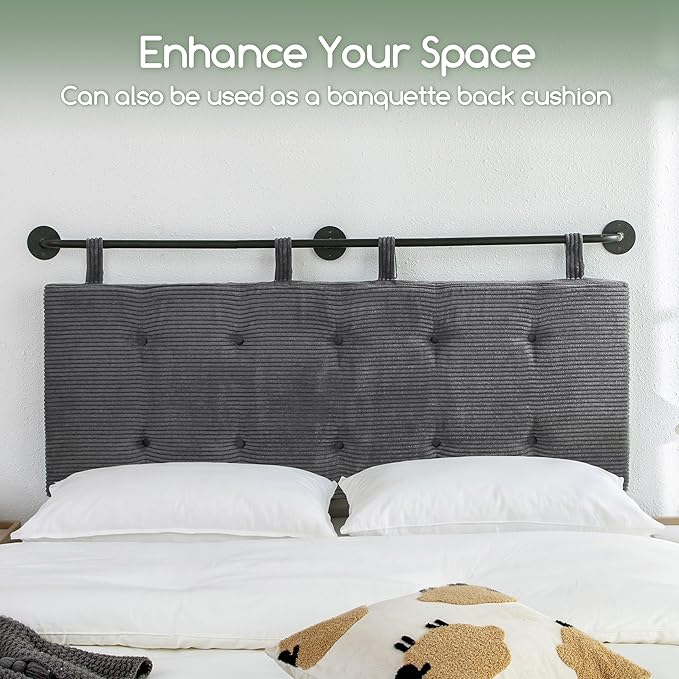 HIGOGOGO Wall Mounted Headboards for Queen Size Bed, Hanging Head Board Wall with Button Tufting, Adjustable Height Headboard for Bedroom,Darkgrey