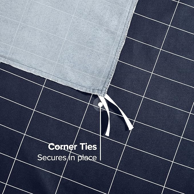 Bare Home Bedding Duvet Cover Extra Long Size - Premium 1800 Super Soft Collection - Lightweight - Soft Textured Bedding (Twin/Twin XL, Grid - Midnight Blue/White)