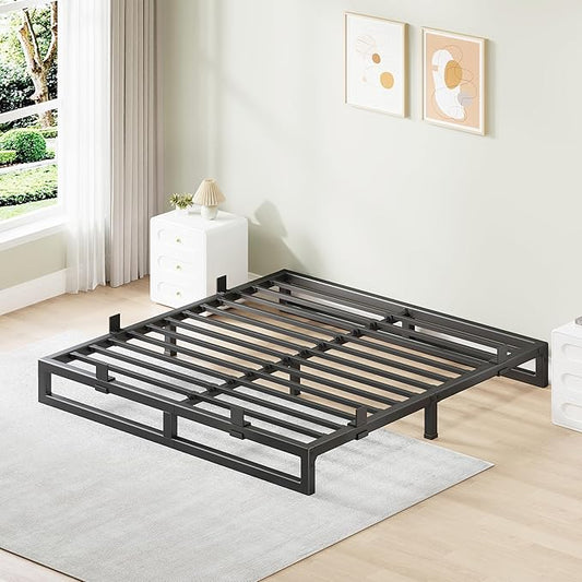 King Size Bed Frame, 6 Inch Metal Platform Bed Frames with Squeak Free U-Slot Design, 6 Non-Slip Guards, 3500lbs Heavy Duty Steel Slat Support, No Box Spring Needed, Under Bed Storage, Black