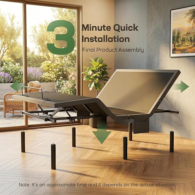 Marsail MS01-1 Queen Adjustable Bed Frame with Massage + 6-inch Gel Memory Foam Mattress, Adjustable Bed Base with Under-Bed Nightlight, Wireless Control Massage Adjustable Bed, Queen