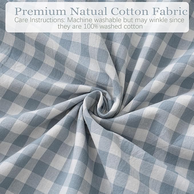 2 Pack Blue White Plaid Gingham Ruffle Pillow Shams Standard Size 20x26 inches, 100% Washed Cotton Checkered Farmhouse Pillow Covers for Bed/Sofa (26x20 inches,Blue/White Plaid)