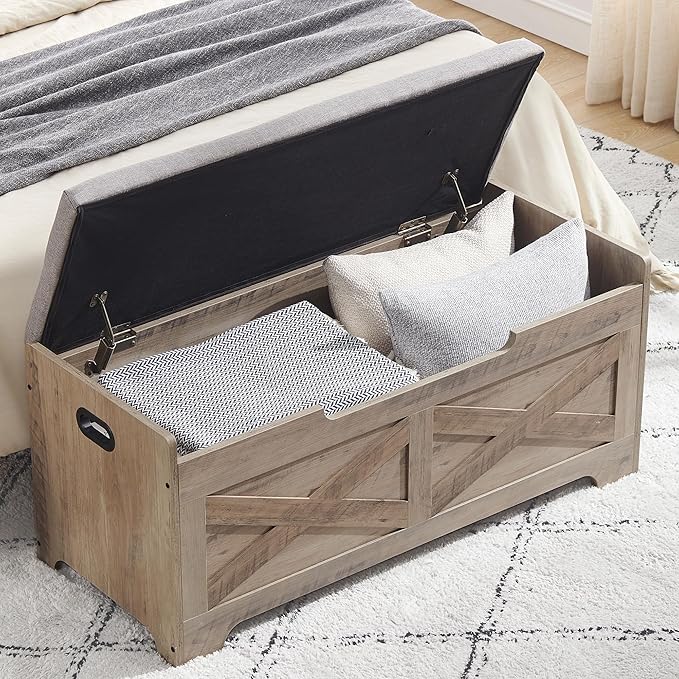 GarveeHome 39.4 in Storage Chest, Wooden Storage Bench with Safety Hinges, Easy Assembly, Large Shoe Bench for Entryway, Living Room, Bedroom