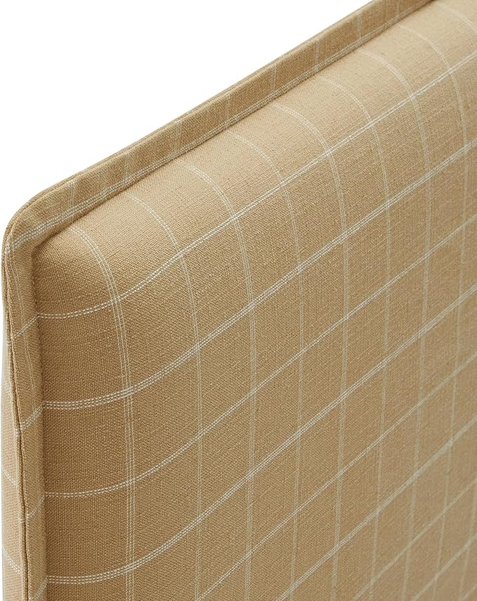 Modway Camille King Size Checkered Linen Blend Plaid Headboard with Removable Slipcover – in Hemp Windowpane Check - Padded Pillow Style Headboard with Adjustable Mounting for King Beds