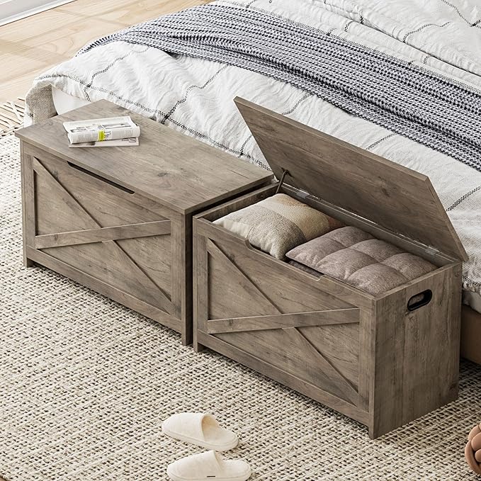 GarveeHome 30 in Storage Chest, Wooden Storage Bench with Safety Hinge, Easy Assembly, Large Shoe Bench for Entryway, Living Room, Bedroom