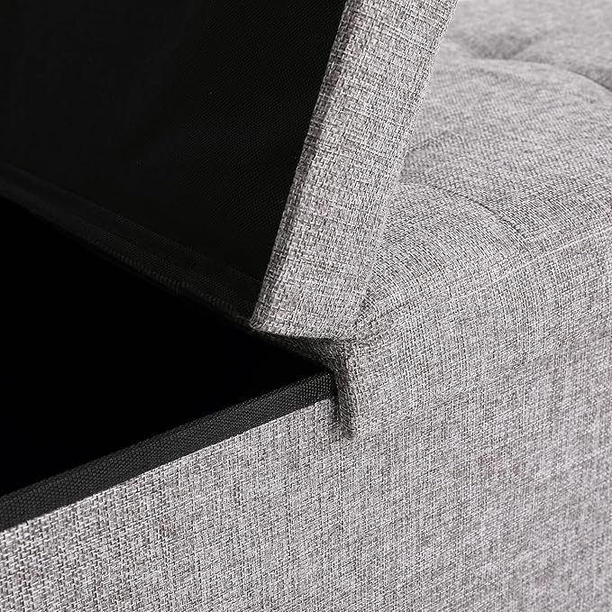 45.3 Inches Foldable Seat Footrest Shoe Bench End of Bed Storage with Flipping Lid, 166L Upholstered Tufted Bench, Linen Fabric Grey