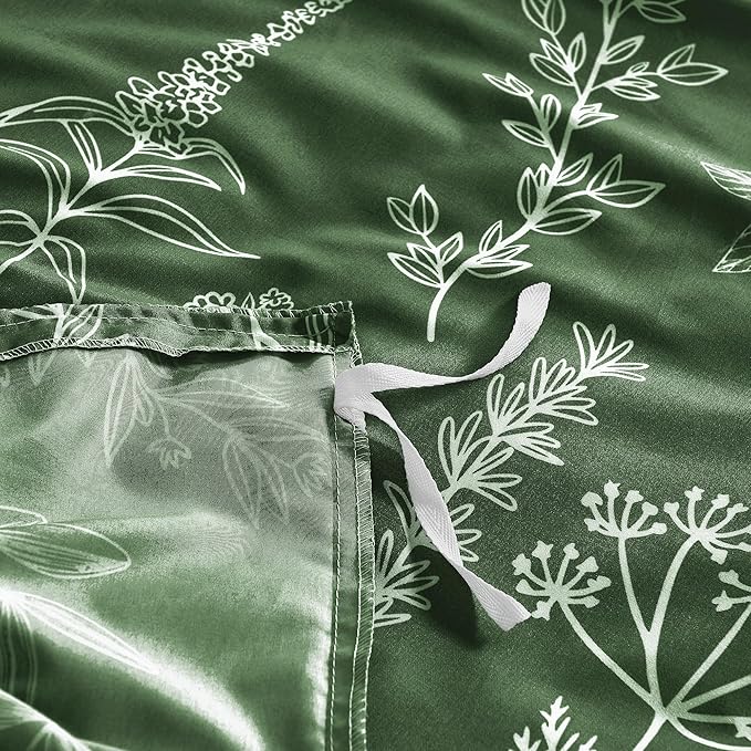 MUXHOMO Duvet Cover King Size, Reversible Floral Dark Green Duvet Cover Set with Zipper Closure, 3 Pieces Botanical Patterns Soft Microfiber Bedding Set (90"x104", 2 Pillow Cases 20"×36")