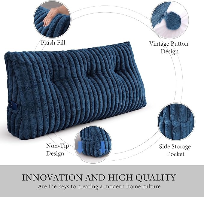 Headboard Pillow Twin XL, Triangular Wedge Pillow Headboard, Cushion Headboards Reading Pillows, Backrest Pillows for Sitting in Bed or Working with Removable Cover, Blue