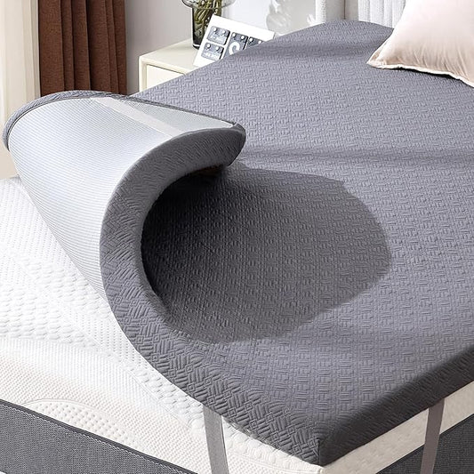 BDEUS 3 Inch Mattress Topper King Size, Soft Memory Foam for Back Pain Relief, Breathable Bed Topper with Dark Grey Cover, CertiPUR-US Certified