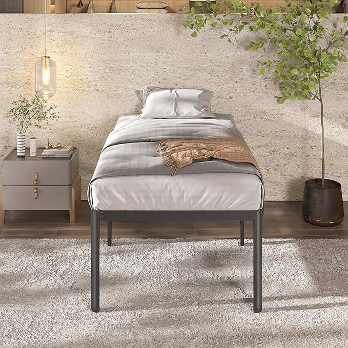 Lutown-Teen 22 Inch High Twin Bed Frames with Rounded Corner Legs, Heavy Duty Metal Twin Platform Bed Frame with Steel Slats Support, No Box Spring Needed, Noise Free, Easy Assembly