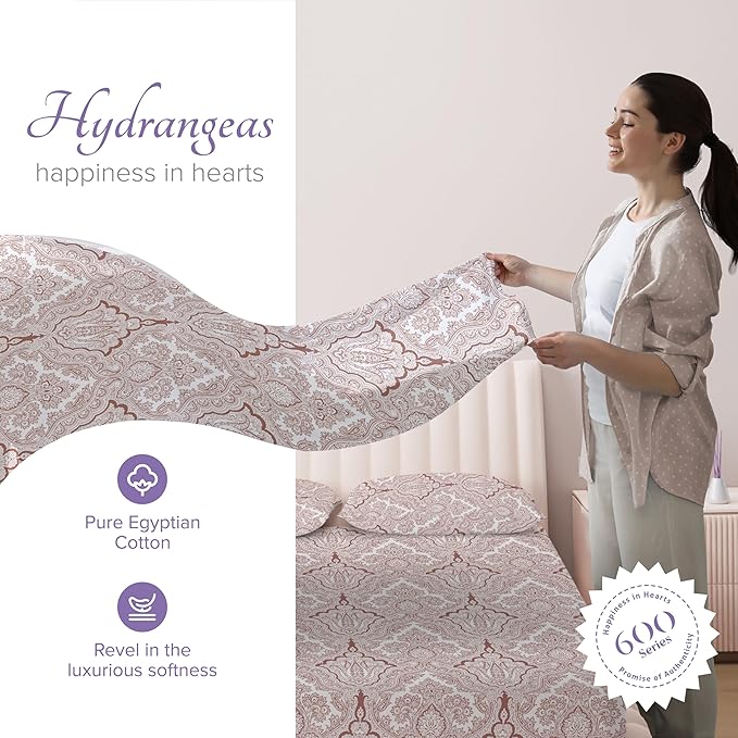 Carressa Linen 100% Egyptian Cotton Printed Bed Sheets - 600 Series 3 PC Twin Sheet Set, Hotel Luxury Sateen Bedsheets, 16" Deep Pocket Soft Cooling Sheets for Twin Size Bed - Paisley