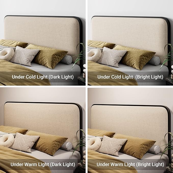 Allewie Queen Size Metal Bed Frame with Curved Upholstered Headboard and Footboard, Platform Bed Frame with 12.4'' Under Bed Storage, No Box Spring Needed, Vintage, Beige