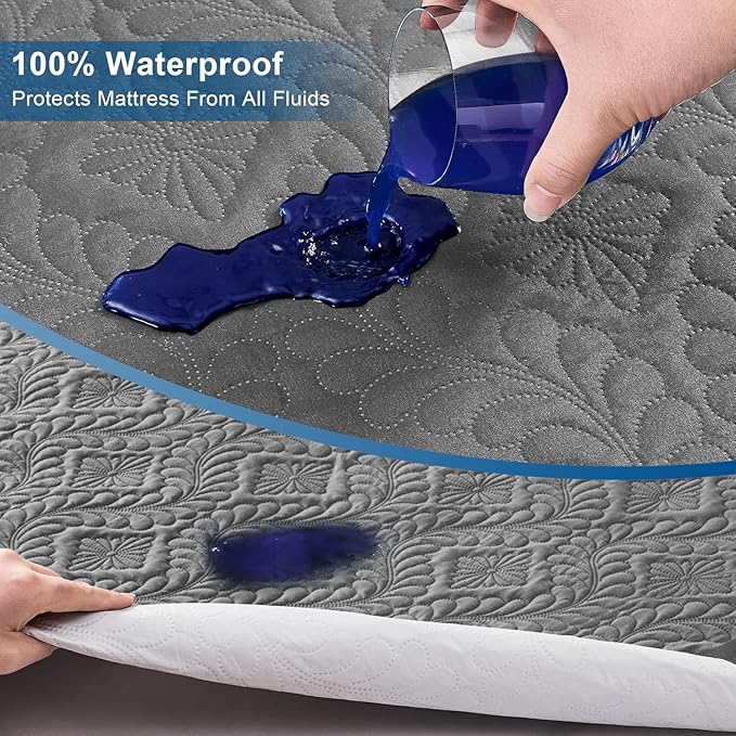 Sufdari Twin Waterproof Mattress Protector, Waterproof Mattress Cover,Breathable & Noiseless Mattress Pad, Waterproof Quilted Fitted Sheet Fits Up to 8-18" Deep Pocket