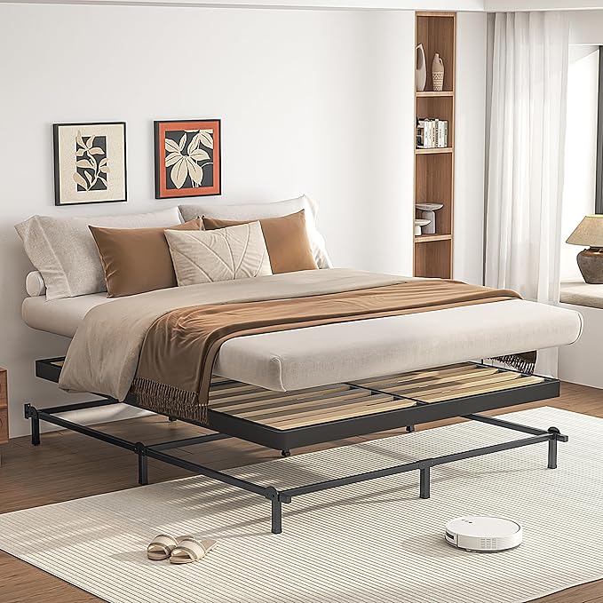 VIPSHOW 2 Inch Wood Slat California King Box Spring with Round Corners - 3000 lbs Capacity, Low Profile Bed Slat Replacement Bunkie Board with Metal Frame, Noise-Free, Easy Assemble, Black