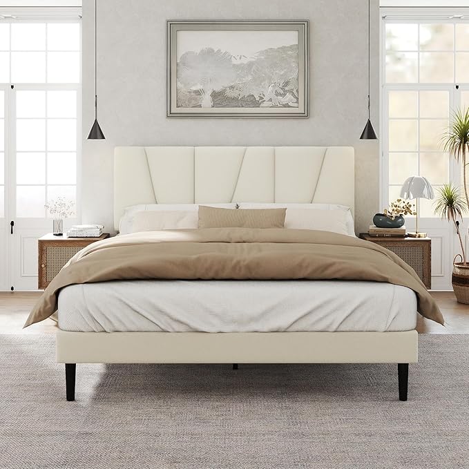 HAOARA Full Size Bed Frame with Fabric Upholstered Headboard, Platform Bed with Wooden Slats Support, Fully Mattress Foundation, Box Spring Optional, Easy Assembly