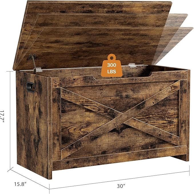 GarveeHome 30 in Storage Chest, Wooden Storage Bench with Safety Hinge, Easy Assembly, Large Shoe Bench for Entryway, Living Room, Bedroom