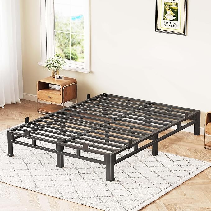 ROIL 7 Inch Queen Bed Frame, Metal Bed Frame & Box Spring 2 in 1 Platform with Round Corner Legs, 4000LBS Double Layer Low Profile Metal Platform Mattress Baffles, Noise-Free Easy Assembly